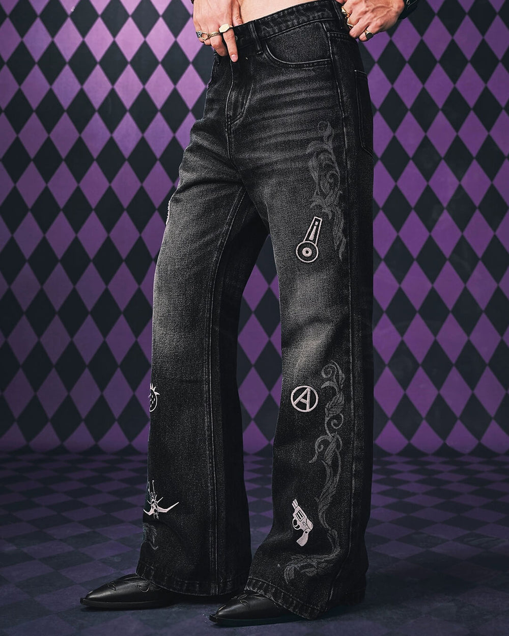 MEDM × JOJO Icon Embroidery Washed Distressed Jeans