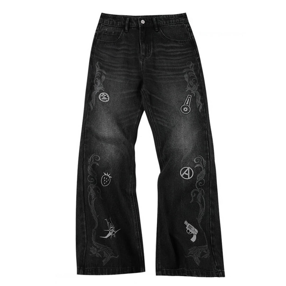 MEDM × JOJO Icon Embroidery Washed Distressed Jeans