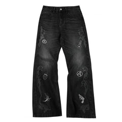 MEDM × JOJO Icon Embroidery Washed Distressed Jeans