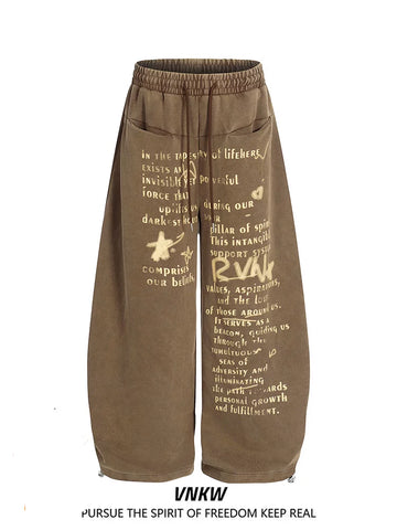 American street retro letter printed wide leg pants for men and women, heavy weight, loose drawstring, curved knife, sports and casual sweatpants, trendy