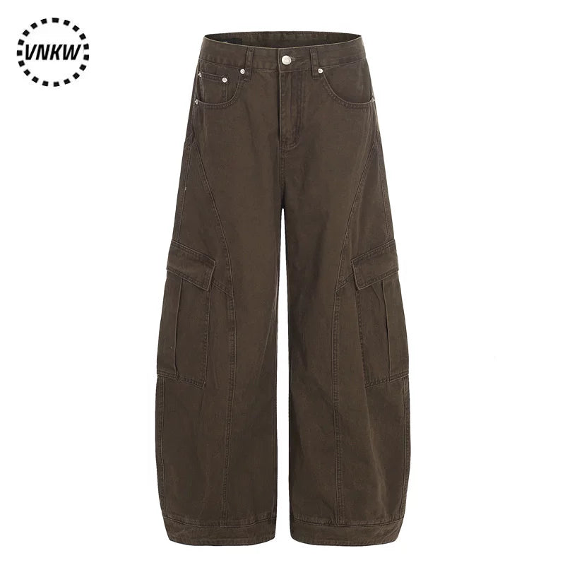 American retro deconstructive design, multi pocket workwear, curved knife pants, men's and women's loose wide leg baggy casual pants