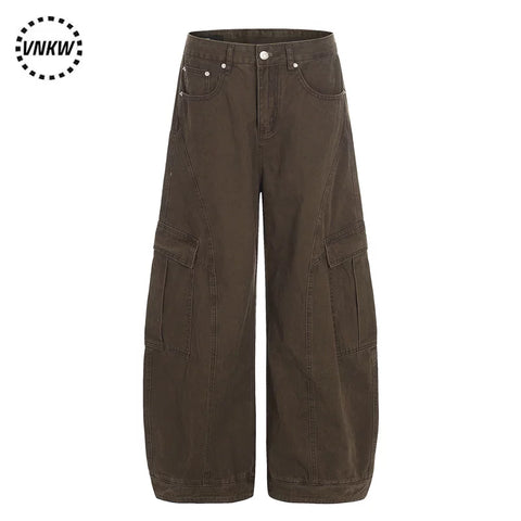 American retro deconstructive design, multi pocket workwear, curved knife pants, men's and women's loose wide leg baggy casual pants
