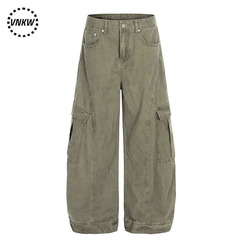 American retro deconstructive design, multi pocket workwear, curved knife pants, men's and women's loose wide leg baggy casual pants