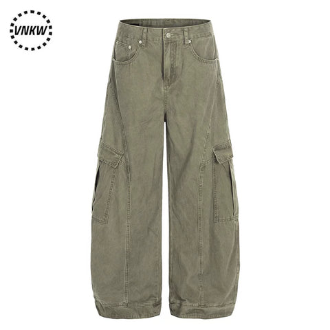 American retro deconstructive design, multi pocket workwear, curved knife pants, men's and women's loose wide leg baggy casual pants