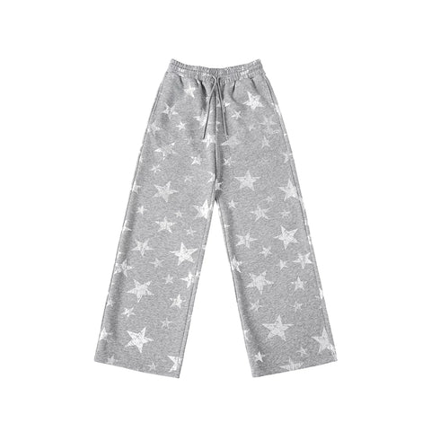WHOOSIS (unknown name) logo embroidered with stars, full of printed sweatpants, casual pants, spring and autumn couples