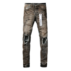 Purple JeansNew High Quality Mens Jeans Designer Jeans Fashion Distressed Ripped Denim Cargo For Men High Street Fashion 9031