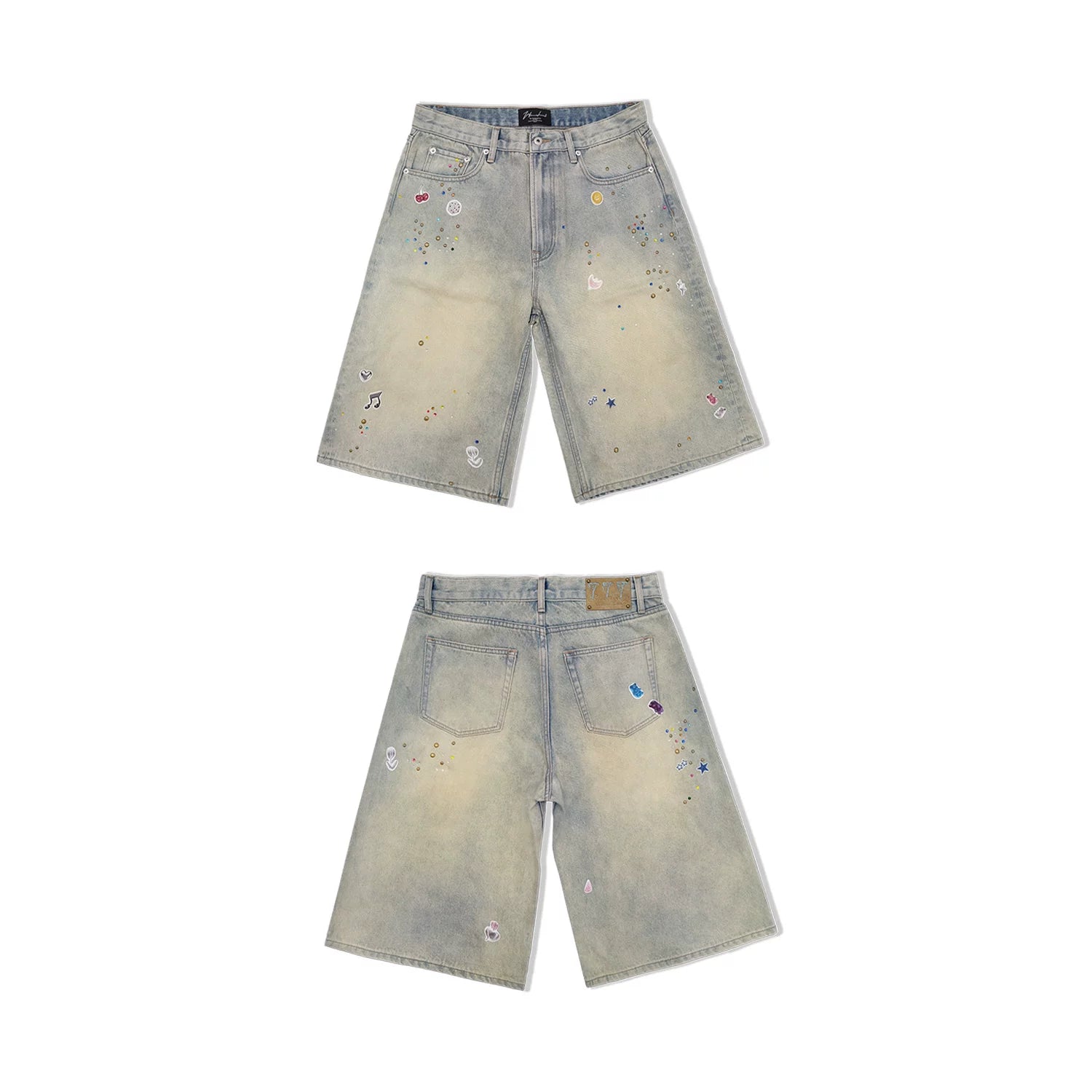 WANNA LAB 26SS Flash Diamond Sticker Printed Glitter Leather Brand Cowboy Six or Seven Cent Shorts