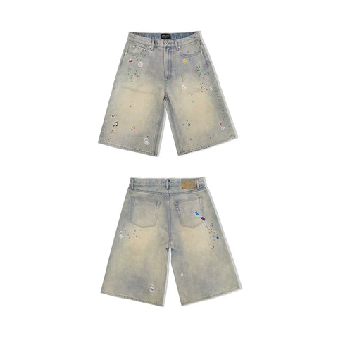 WANNA LAB 26SS Flash Diamond Sticker Printed Glitter Leather Brand Cowboy Six or Seven Cent Shorts