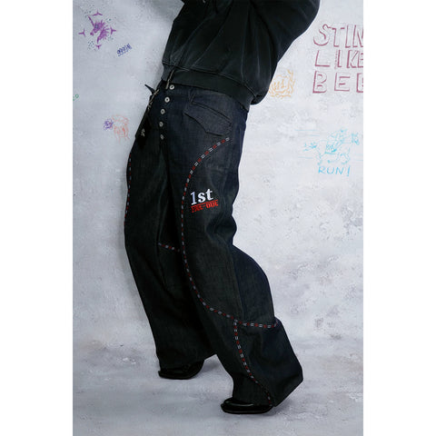WANNA LAB 26SS racing track with stitching embroidery curved knife Baggy cutting original denim long pants