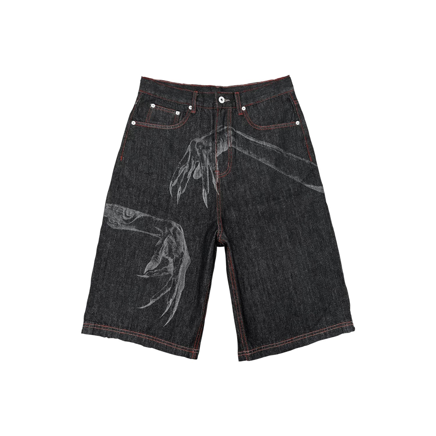 WANNA LAB Ghost Hand Laser Burnt Straight Tube Wide Matsubara Cowboy Pants Six or Seven Minutes Short Half Hairy Leather Brand