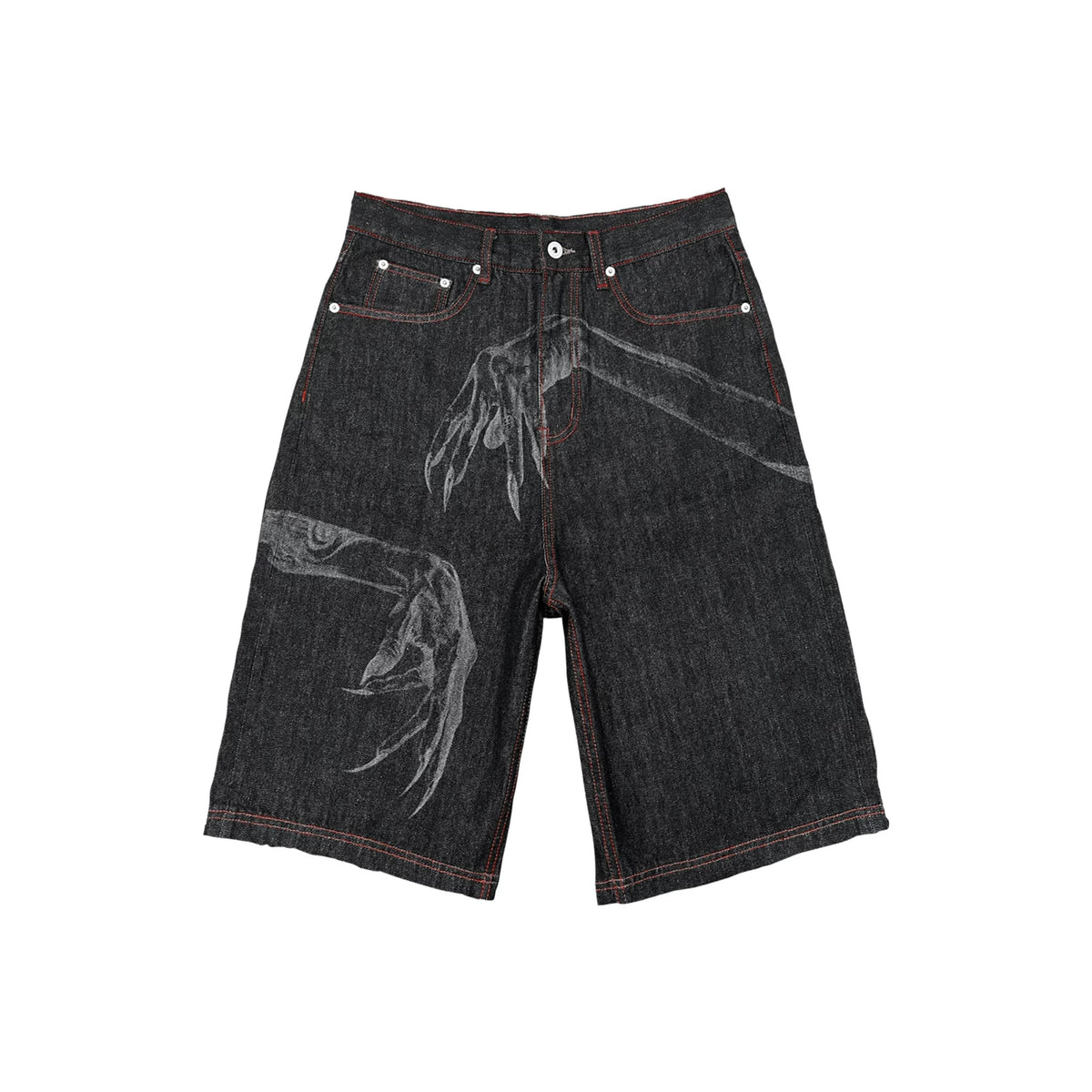 WANNA LAB Ghost Hand Laser Burnt Straight Tube Wide Matsubara Cowboy Pants Six or Seven Minutes Short Half Hairy Leather Brand