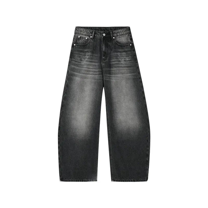 MEDM Flower Vine Laser Burnout Washed Machete Jeans
