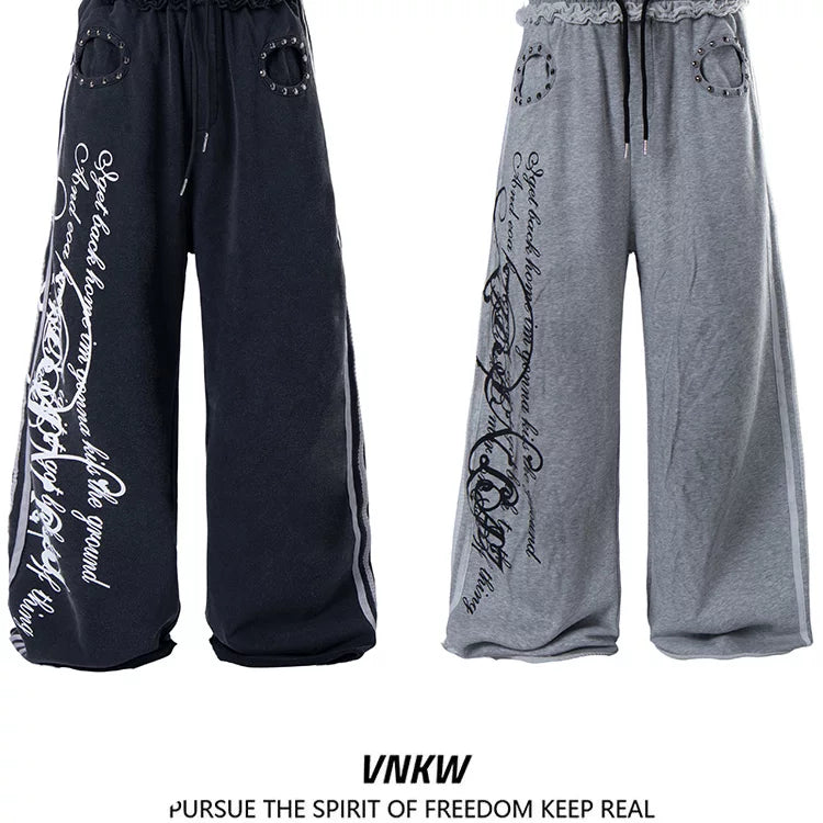 American retro gothic style double waisted wide leg casual pants for men and women, trendy brand, cool and versatile baggy sports sweatpants