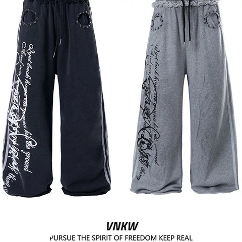 American retro gothic style double waisted wide leg casual pants for men and women, trendy brand, cool and versatile baggy sports sweatpants