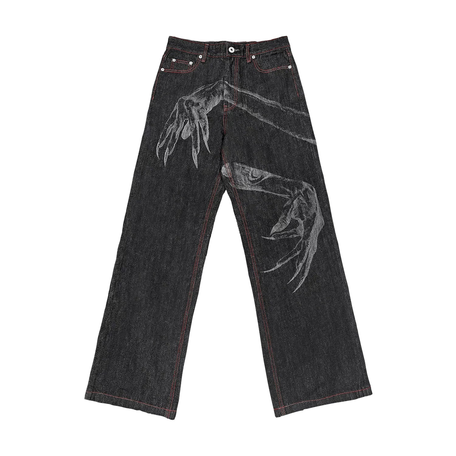 WANNA LAB Ghost Hand Laser Burnt Straight Tube Wide Matsubara Cowboy Pants Six or Seven Minutes Short Half Hairy Leather Brand