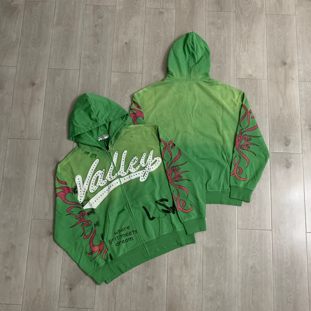 Vale Forever "Valley Dreams" Vintage Zip-Up Hoodie (Green)
