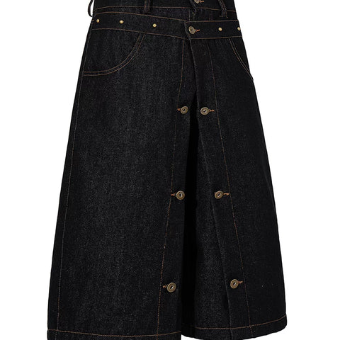 American retro double waisted original cowhide multi button denim cropped pants, men's and women's loose wide leg versatile workwear shorts