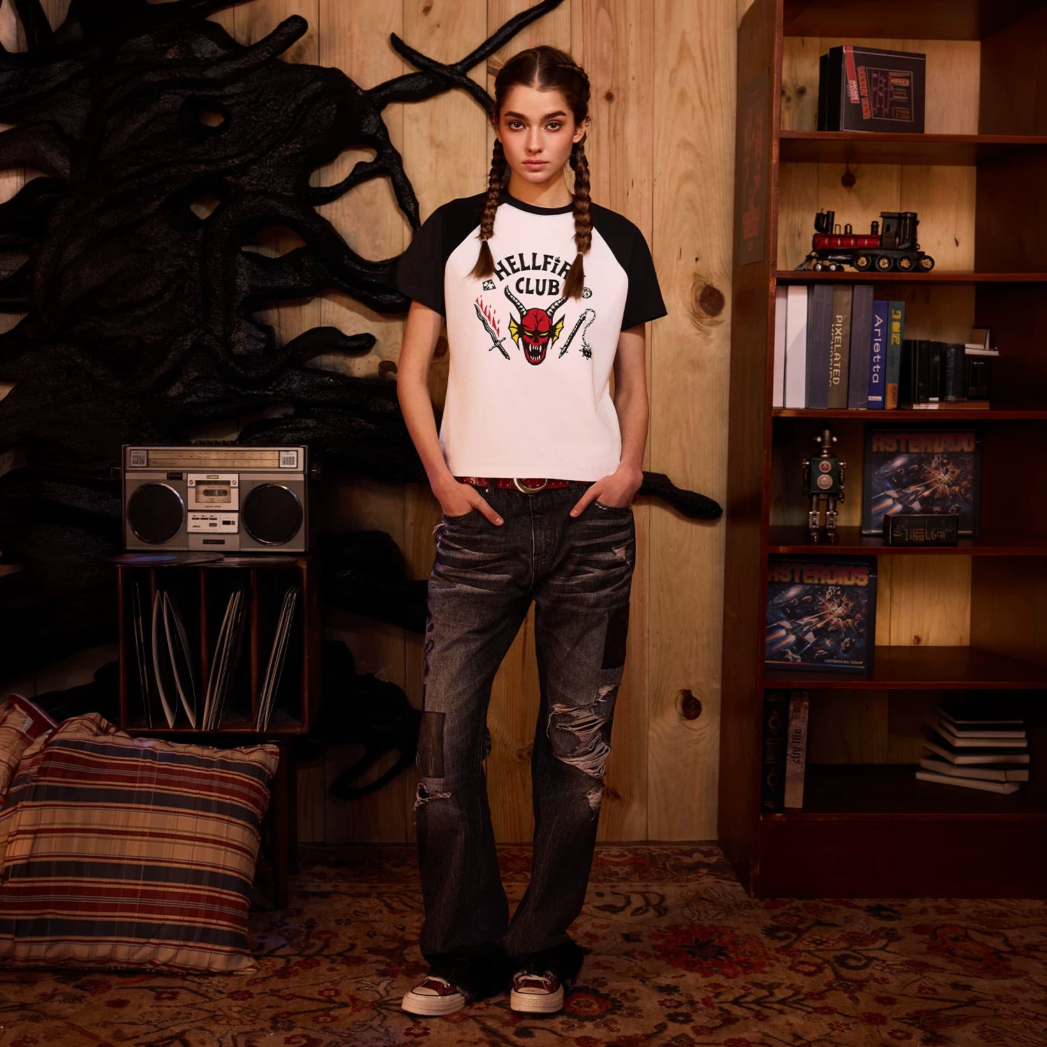 Monster Story official collaboration WHOOSIS micro flared jeans long pants American street fashion men and women