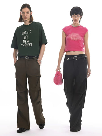 Unfesno (UN) Grey style double waisted 460G fabric pleated silhouette hanging Western pants gray suit pants