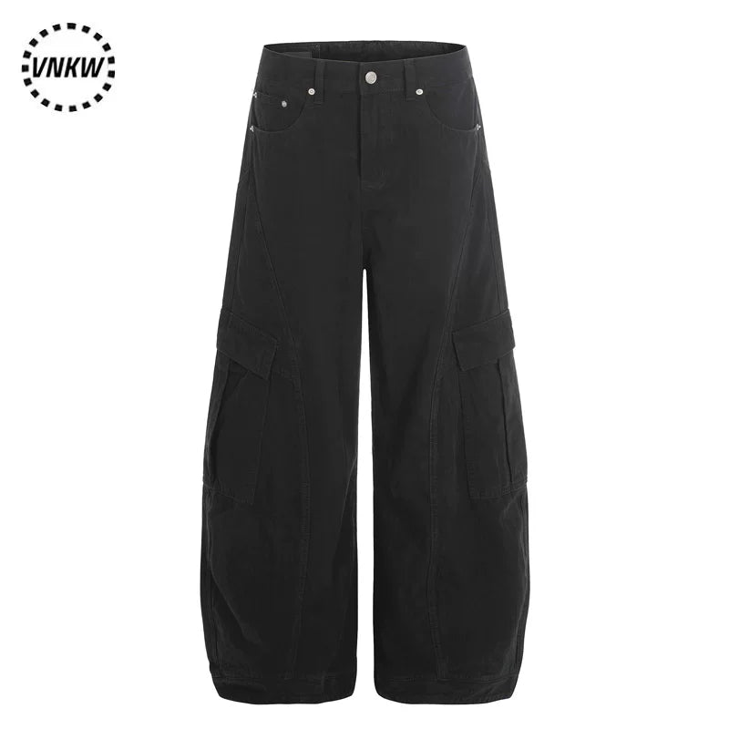 American retro deconstructive design, multi pocket workwear, curved knife pants, men's and women's loose wide leg baggy casual pants