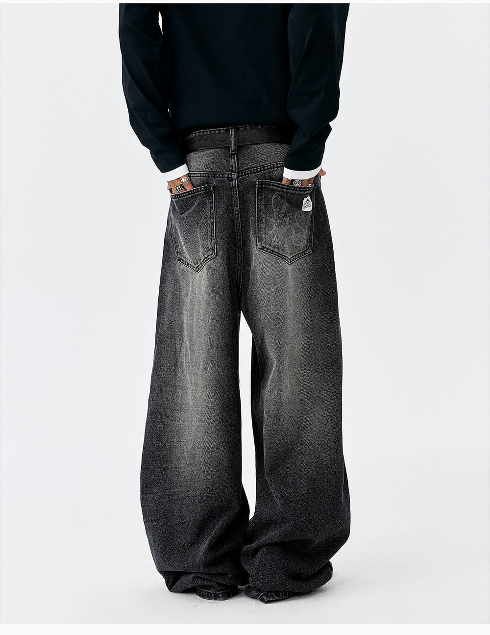 MEDM Flower Vine Laser Burnout Washed Machete Jeans