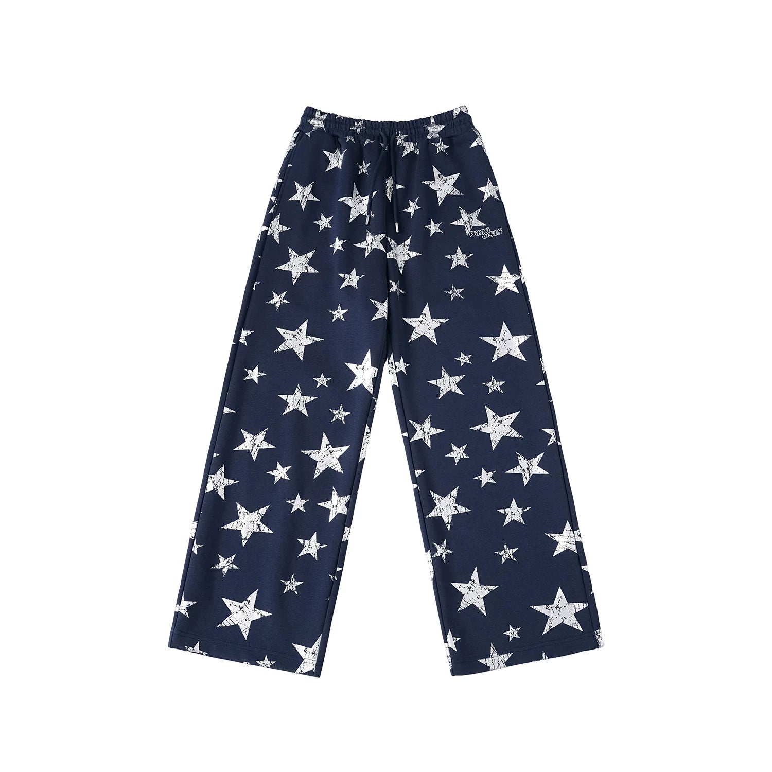 WHOOSIS (unknown name) logo embroidered with stars, full of printed sweatpants, casual pants, spring and autumn couples