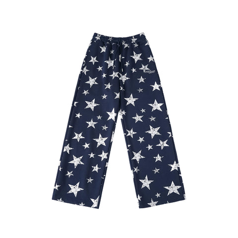 WHOOSIS (unknown name) logo embroidered with stars, full of printed sweatpants, casual pants, spring and autumn couples