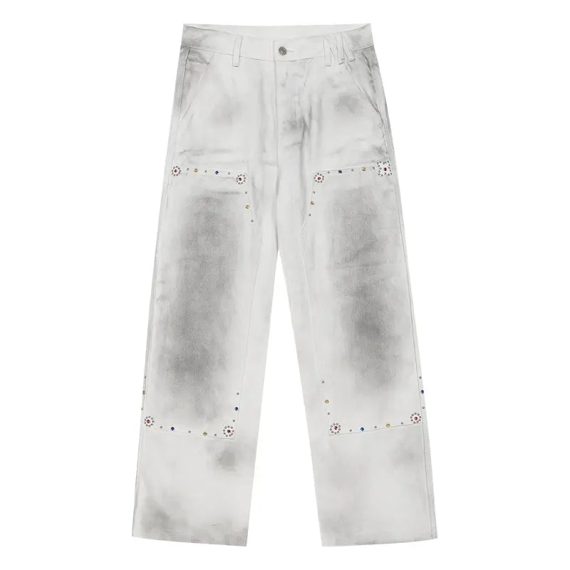 MEDM Gemstone Studded Double Knee Washed Jeans