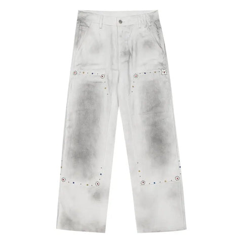 MEDM Gemstone Studded Double Knee Washed Jeans