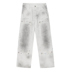 MEDM Gemstone Studded Double Knee Washed Jeans