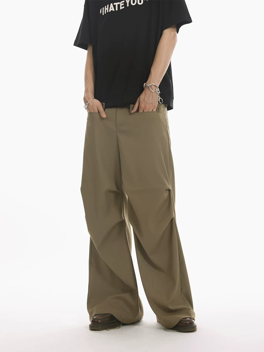 Unfesno (UN) Grey style double waisted 460G fabric pleated silhouette hanging Western pants gray suit pants