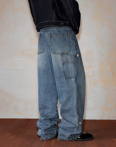 MEDM Gemstone Studded Double Knee Washed Jeans
