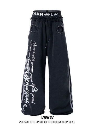 American retro gothic style double waisted wide leg casual pants for men and women, trendy brand, cool and versatile baggy sports sweatpants