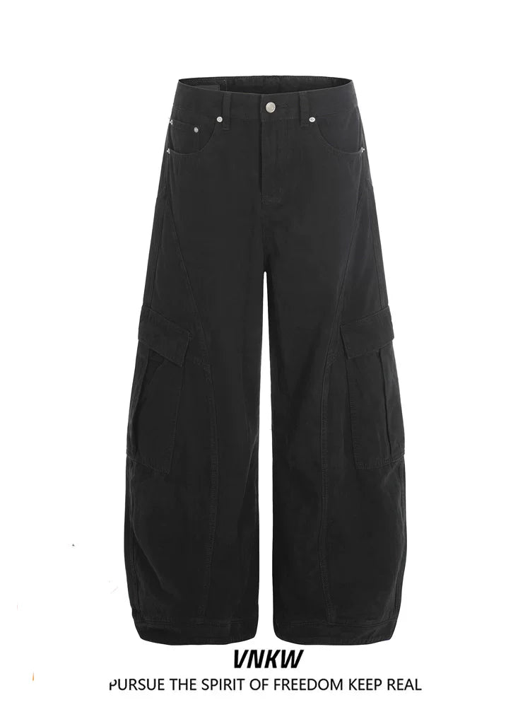 American retro deconstructive design, multi pocket workwear, curved knife pants, men's and women's loose wide leg baggy casual pants