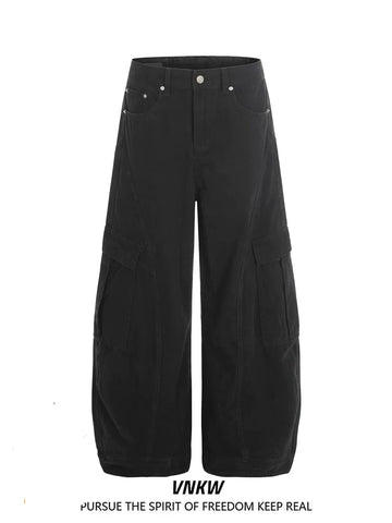 American retro deconstructive design, multi pocket workwear, curved knife pants, men's and women's loose wide leg baggy casual pants