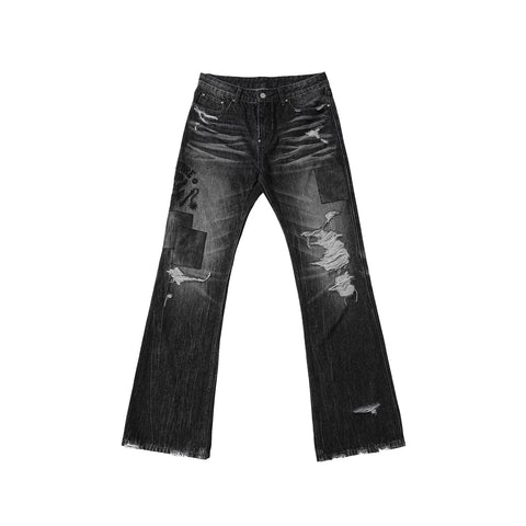 Monster Story official collaboration WHOOSIS micro flared jeans long pants American street fashion men and women