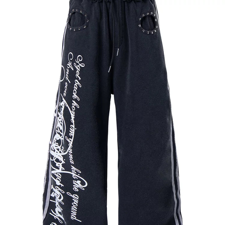 American retro gothic style double waisted wide leg casual pants for men and women, trendy brand, cool and versatile baggy sports sweatpants