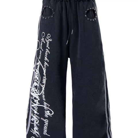 American retro gothic style double waisted wide leg casual pants for men and women, trendy brand, cool and versatile baggy sports sweatpants