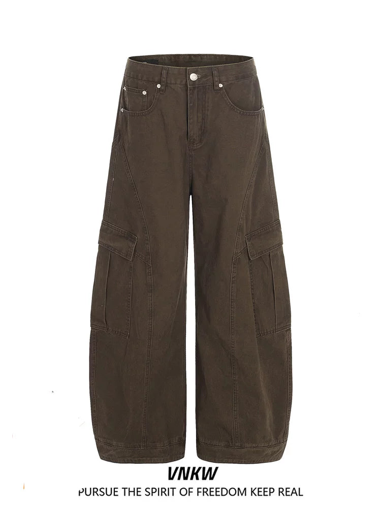 American retro deconstructive design, multi pocket workwear, curved knife pants, men's and women's loose wide leg baggy casual pants