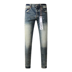 Purple Men Black Jeans Distressed Hole Unique Personality 9042