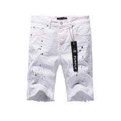 Purple jeans The New Jeans Mens Personality Trend Fashion Hole White Jean Shorts 5021