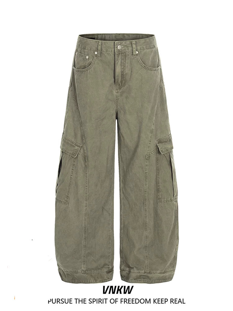 American retro deconstructive design, multi pocket workwear, curved knife pants, men's and women's loose wide leg baggy casual pants