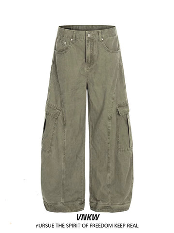 American retro deconstructive design, multi pocket workwear, curved knife pants, men's and women's loose wide leg baggy casual pants