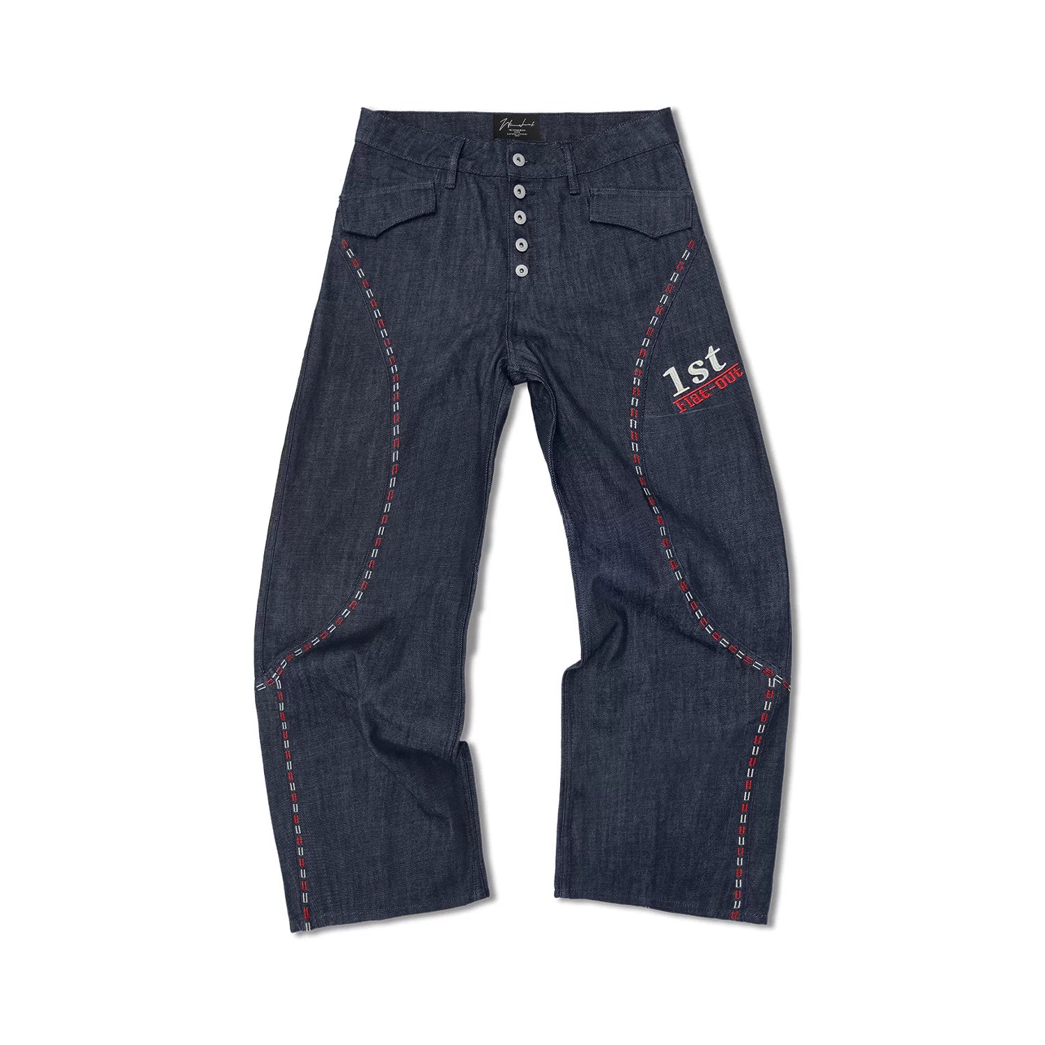 WANNA LAB 26SS racing track with stitching embroidery curved knife Baggy cutting original denim long pants
