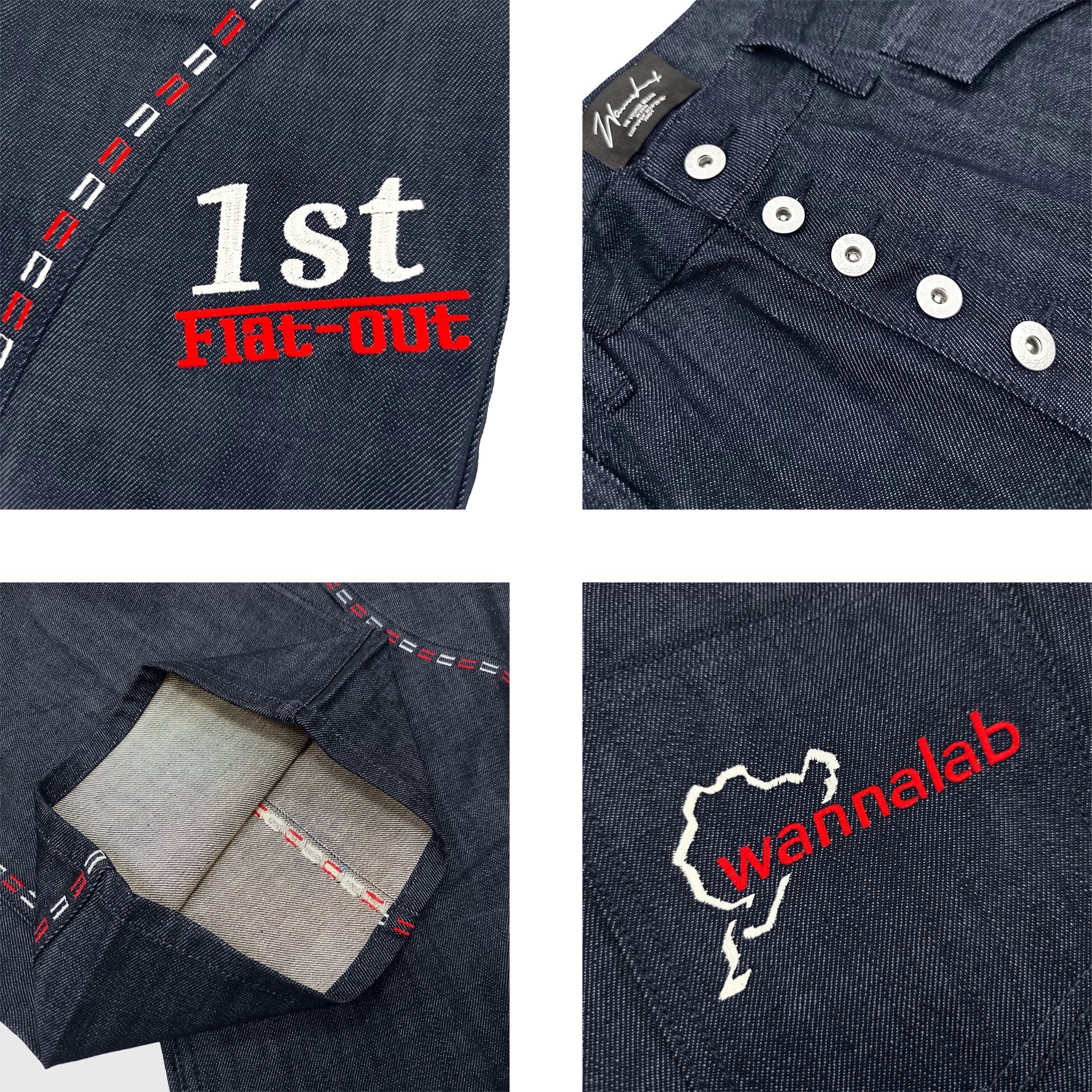 WANNA LAB 26SS racing track with stitching embroidery curved knife Baggy cutting original denim long pants