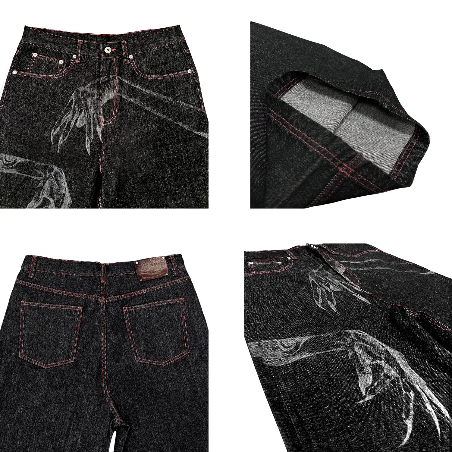 WANNA LAB Ghost Hand Laser Burnt Straight Tube Wide Matsubara Cowboy Pants Six or Seven Minutes Short Half Hairy Leather Brand