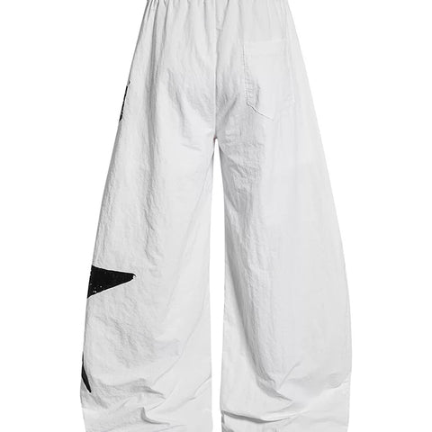 American letter printed pleated quick drying curved knife work pants for men and women in summer, thin, dancing, loose, wide leg paratroopers