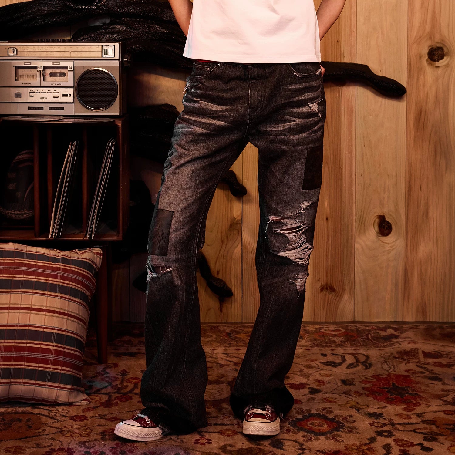 Monster Story official collaboration WHOOSIS micro flared jeans long pants American street fashion men and women