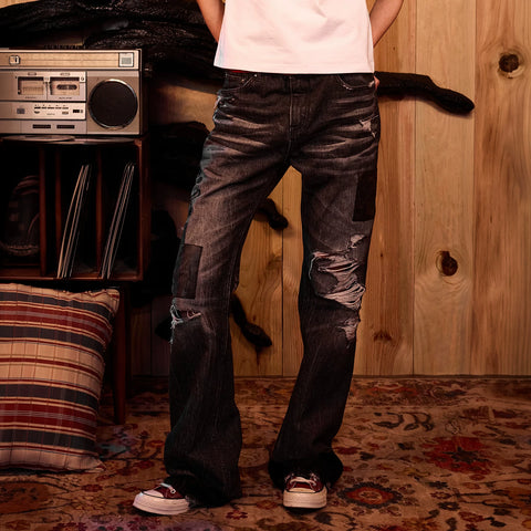 Monster Story official collaboration WHOOSIS micro flared jeans long pants American street fashion men and women
