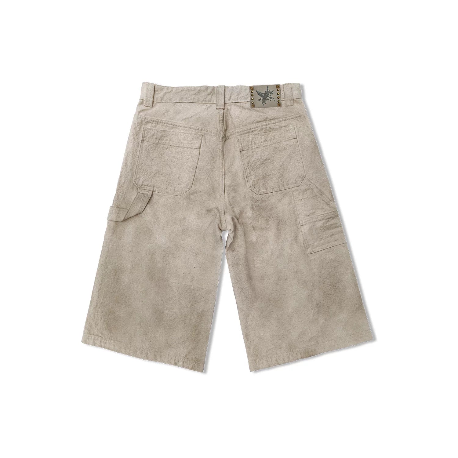 WANNA LAB 26SS genuine leather adhesive cloth, brass rivets, flower wiping, dirty embryo cloth, color bead sail workwear, six or seven minute shorts